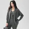 Cashmere 100% puro, novo cardigã de manga comprida outono/inverno, macio e confortável, conjunto de tricô feminino casual, modelador e elegante de três peças