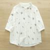 Camisa de Gasa de Algodón de Doble Capa Floral de Manga Media para Mujer, Verano Suave y Amigable con la Piel Transpirable Estilo Mori Artístico Fresco Top de Manga Tres Cuartos