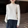 Suéter 100% lana pura, de cuello alto fino de siete agujas, capa base de punto de manga larga para mujer, nuevo estilo otoño/invierno con trenzado de cable