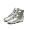 Venta al por mayor de fábrica Botas de Jazz de Caña Alta Zapatos de Danza Moderna de Cuero Brillante Zapatos de Práctica de Ballet Suela Suave Zapatos de Jazz para Mujer