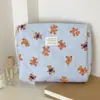 Bolsa de cosméticos de oso a rayas azules transfronteriza, estilo de dibujos animados, perfecta para niñas, portátil para salidas, gran capacidad, neceser acolchado