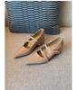 Sapatos de Salto Grosso Bico Fino Estilo Novo 2026, Sapatos Femininos Estilo Francês para Primavera e Outono com Cano Baixo e Salto Escondido, Sapatos Mary Jane com Tira Única