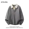 Suéter casual de punto para hombre, diseño moderno de dos piezas, bloques de color, nuevo estilo otoño/invierno, con cuello alto, estilo americano
