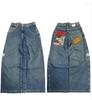 Jeans de Estilo Callejero para Comercio Electrónico Transfronterizo Y2K Harajuku Hip-Hop Estampado de Letras Retro Azul Holgados de Cintura Media Pierna Ancha Venta al por Mayor