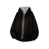 Casaco Moletom Cardigan com Capuz de Zíper Duplo Jaqueta Masculina Outono Novo Retrô Americano Silhueta Simples Casual Solto Jaqueta