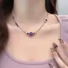 Collar de Amatista Natural para Mujer, Nueva Cadena de Suéter con Cuentas Degradadas Estilo Chino, Cadena de Cuello Versátil de Lujo Ligero Retro de Alta Gama