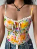 2026 Camisola Floral Transfronteriza Europea y Americana con Adorno de Encaje de Atar Corta Estilo Dulce y Picante Prenda Interior Estilo Vacacional