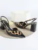 Zapatos de Tacón Alto con Estampado de Leopardo Burdeos, Patchwork, Espalda Descubierta, Gran Tamaño, Comercio Exterior Transfronterizo Europeo y Americano, Sandalias de Tacón Grueso, Zapatos Individuales