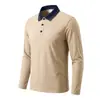 E-commerce Transfronteiriço Produtos à Vista Outono Masculino Malha Waffle Gola Lapela Manga Longa Camisa Polo Masculina Cor Sólida Casual Pulôver