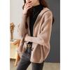 Casaco Cardigan Suéter para Mulheres no Outono e Inverno, Botão de Chifre Fashionável, Mangas Morcego de Alto Padrão, Peça de Tricô Solta para Usar por Cima