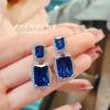 Sensación de alta calidad con pendientes de algodón esmeralda para mujer, verde muzo colombiano, con grietas, diamante de alto carbono de lujo, pendientes de cristal azul afilado