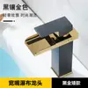 Lavabo tipo cascada con grifo de caño ancho, negro, para agua fría y caliente, para lavabo de baño, grifo para lavabo elevado, acero inoxidable