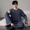 Pijama para hombre para primavera y otoño, de manga larga, 100% algodón, conjunto de cuello redondo, estilo de otoño e invierno para hombre, nuevo modelo 2026, ropa de casa ligera para adolescentes