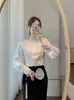 Camisa Vintage de Diseño Europeo y Americano Transfronteriza de Amazon con Botones para Mujer, Nueva Camisa Bordada Estilo Chino con Cuello Mao