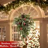 Spray de Nieve Navideño Decoración Colgante de Muérdago para el Hogar, Vegetación Artificial, Flores Falsas, Ramas de Pino, Bayas Rojas, Piñas, Ramo Colgante de Planta Verde