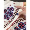 ¡Línea de Lujo Ligero Estilo Francés! Camisa de Bambú y Algodón con Bordado Tridimensional de Estilo Étnico Vintage, Cuello Redondo y Mangas de Farol para Mujer, Primavera y Verano