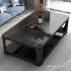 Mesa de centro de cristal templado de doble capa, diseño nuevo, adecuada para apartamentos pequeños, estilo minimalista, acabado de mármol, mesa de centro moderna para oficina
