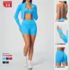 Nuevo conjunto de yoga 2026, chaqueta ajustada de cuello alto, ropa deportiva, alta elasticidad, conjunto de fitness transpirable, conjunto de tres piezas para mujer 5112