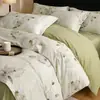 Juego de Cama de Cuatro Piezas de Algodón Puro Cepillado Cerámico con Impresión Digital Engrosado Funda Nórdica para Dormir Desnudo Sábana Ropa de Cama para Dormitorio Principal