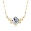 Collar Colgante de Vidrio Chapado en Oro de 14K con Moissanita de 2 Quilates para Mujer, Joyería de Lujo Ligero Dulce y Fresca