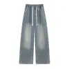 Ropa ACU para Hombre Jeans de pierna ancha lavados y desgastados para hombre, otoño e invierno 2026, cintura elástica con cordón, pantalones rectos holgados