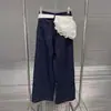 Primavera 2025 Elegantes Franceses Combinan con Todo Altos Azul Oscuro Con Borde de Oreja Encaje Jeans