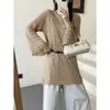Foto real de cárdigan de punto casual holgado de manga larga estilo coreano, nuevo top largo de punto hueco de moda para mujer de primavera y otoño
