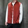 Colete estilo chinês com padrão jacquard rachado, gola alta, abotoamento frontal, traje Tang, novo colete sem mangas retro chinês modificado para homens