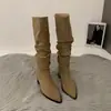 Botas de Montaria Longas 2026 Novo Estilo Camurça Western Cowboy Retrô Botas Longas Calçados Femininos Outono Cáqui Botas Enrugadas