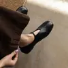 Zapatos planos retro de cuero genuino para comercio exterior transfronterizo, zapatos Mary Jane cuadrados de piel de vaca lavada suave y poco profundos, zapatos casuales para mujer