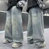 Pantalones de Mezclilla Anchos Holgados con Salpicaduras para Niños Estilo Primavera y Otoño para Niños Medianos y Grandes Pantalones Trendy Geniales de Largo Completo Estilo Coreano Pantalones Casuales Ropa de Otoño