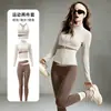Conjunto Deportivo de Dos Piezas para Pilates y Fitness con Cuello Alto Cintura Ceñida Pantalones de Yoga de Cintura Alta Levanta Glúteos Conjunto para Correr y Entrenamiento