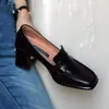 Sapatos Plataforma de Salto Alto para Mulheres, Novo Estilo Outono 2023, Mocassins Pretos Estilo Britânico, Sapatos de Salto Quadrados Elegantes
