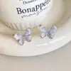 Exquisito Arete de Flor de Cristal Azul Rosa Degradado con Borla Elegante Popular Versátil Diseño de Nicho Accesorios para Orejas de Gama Alta para Mujeres
