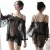 Ropa Íntima Sexy de un Hombro Nueva Falda con Tirantes Tentación Sexy Desnuda de Hombros Traje de Camisón de Encaje Transparente 7836