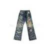 Comércio Exterior Transfronteiriço Estilo Parisiense Estampado Digitalmente Jeans Boro Desgastado Tendência Solto Reto Slim Casual Calça Longa
