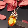 Collar con Colgante Kawei Citrino Imitación Brillante Estilo Europeo y Americano Lujo Zircón Amarillo Incrustado Diamante Marquise Flor y Hoja Sin Palabras Colgante