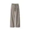 Pantalones casuales de pierna ancha, color liso, longitud al suelo, con tapeta de botones al frente y pliegues, estilo Old Money, vibra moderna para hombre