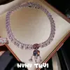 Collar Retro de Cielo Estrellado Rosa y Blanco con Peonía en Polvo y Piedra Grande, Set de Pendientes de Gota de Agua Rosa con Forma de Huevo de Joyería de Alta Definición