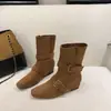 Botines Cortos Maillard 2026 Otoño que Aumentan la Altura Moda Hebilla Puntera Cuadrada Doble Vía Plegables Botines de Tobillo Botas Vaqueras para Mujer