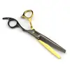 Tesoura de Cabeleireiro Capa Preto Dourado 6.0 polegadas, Tesoura de Cabelo, Tesoura Odontológica, Dentes de Galhada, Dentes Sem Marcas, Dentes em V, Dentes de Espinha de Peixe