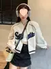 Jaqueta de Baseball Casual Americana para Mulheres, Estilo Petite Primavera e Outono, Jaqueta Piloto Hot Girl, Top Curto para Outono