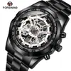 Aliexpress Forsining Reloj de Moda Europeo y Americano para Hombre Reloj Mecánico Automático Caja Dorada Esfera Interior Blanca Cara Blanca