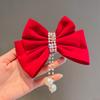 Horquilla para el pelo con lazo para niña, horquilla roja para niña, accesorios para el pelo de princesa para bebé, Año Nuevo