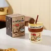 Caneca do Shin-Chan Copo de Cerâmica com Canudo para Casa Copo de Suco Estudante Prático Presente de Aniversário Copo para Casal Feminino