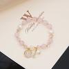 Nova Pulseira de Ametista de Cristal Rosa para Mulheres Pérola de Água Doce Zircônia Ajustável Elástica Design Retrô Doce