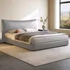 Cama genuína em couro estilo italiano, cama de casal moderna minimalista de luxo leve para quarto principal, cama de casamento italiana minimalista com armazenamento