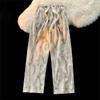 Calça Casual Estampa Total Sense de Cair Design Masculino Primavera e Outono Calças de Perna Reta Largas Versátil Comprimento Total até o Chão