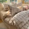 Conjunto de cama de quatro peças 100% algodão Classe A para dormir nu, capa de edredom de algodão puro estilo ins, fresco e fofo, com desenhos animados, conjunto de três peças para dormitórios estudantis