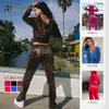 Conjunto Deportivo Casual para Mujer Color Sólido Letra Perforación en Caliente Ropa Deportiva Suéter con Capucha de Manga Larga Pantalones Sueltos Conjunto de Dos Piezas